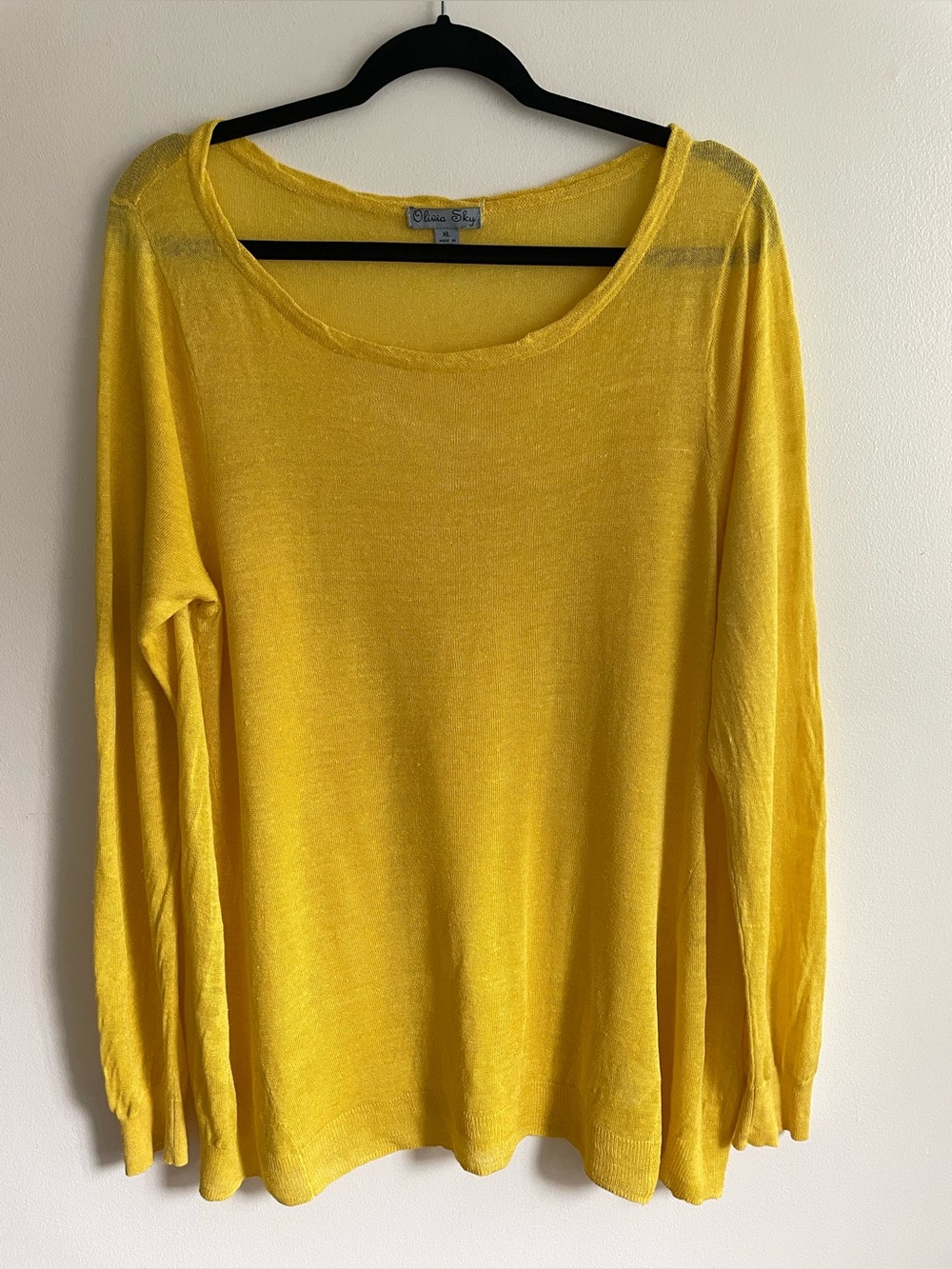 Olivia Sky XL Yellow Linen Rayon Lightweight Knit Sweater Long Sleeve Top